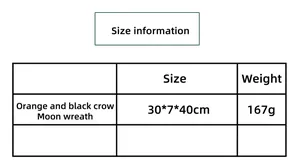 Size information table for the black and orange raven moon Halloween wreath ornament