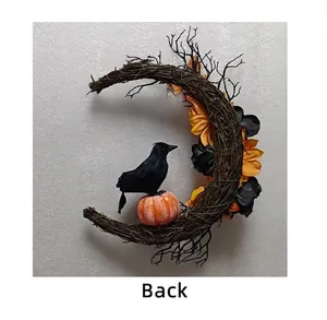 Detail view of the sturdy back structure of the Halloween moon raven wreath decoration