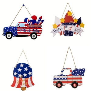 Independence Day Hanging Wooden Sign Fourth Of July Door Plaque Patriotic Stars Stripes Red White Blue Home Wall Decor