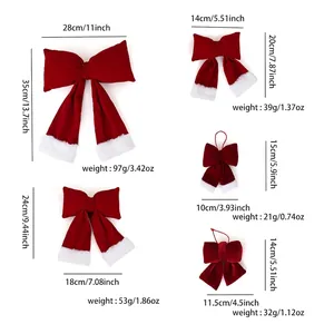 Large red velvet Christmas tree bows in five sizes with detailed dimensions and weights