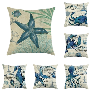 Ozean Nautik Leinen Kissenbezug Dekorative Hülle Seestern Seepferdchen Krabbe Oktopus Für Sofa Couch Haus Deko