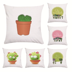 Cartoon Cactus Succulent Pattern Square Throw Pillow Cover Soft Decorative Cushion Case For Sofa Living Room Home Decor