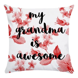 Floral soft pillow case with red blossoms and My Grandma Is Awesome text on white