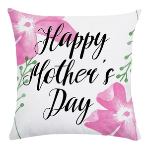 Soft square white pillowcase with pink floral Happy Mother's Day artistic print design