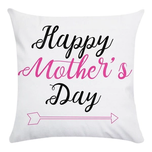 White square Mother's Day pillowcase with artistic Happy Mother's Day script and pink arrows