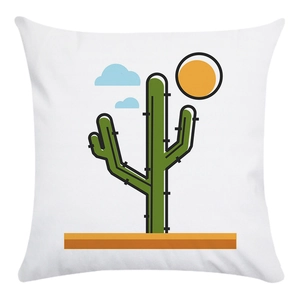 Minimalist square pillowcase featuring hand-drawn green cactus and sun pattern on canvas