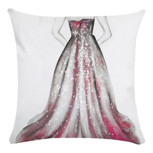 Artistic watercolor princess dress pillowcase featuring a red gown illustration on white