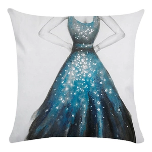 Soft square cushion cover featuring a blue oil painting princess dress fashion illustration