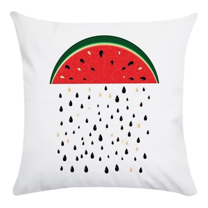 Detail view of soft canvas pillowcase featuring creative oil paint watermelon fruit pattern