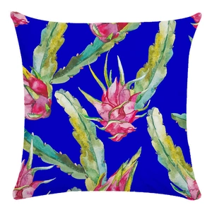 Detailed watercolor dragon fruit pattern on ultra-soft navy blue square pillowcase