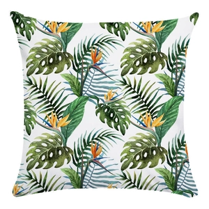 Tropical flower and green leaf print soft square pillowcase on white background