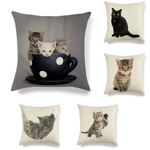 Housse de Coussin en Lin Imprimé Chaton Carrée Minimaliste Motif Chat pour Décoration de Canapé Salon Chambre