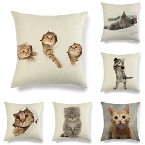Housses de coussin en lin minimalistes avec motifs de chats mignons en 3D, six modèles