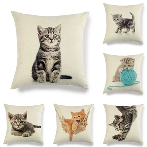 Housses de coussin en lin avec six motifs mignons de chatons pour décoration