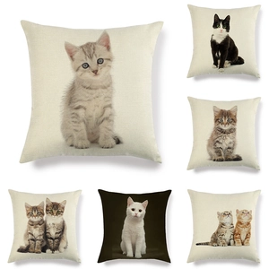 Housses de coussin minimalistes en lin avec six motifs de chats réalistes différents