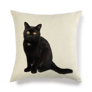 Housse de coussin carrée en lin minimaliste avec motif de chat noir mignon