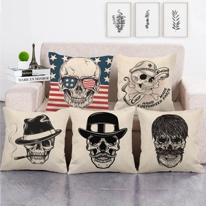 Funda de Almohada de Lino con Teschio di Halloween Copricuscino Decorativo per Divano Soggiorno Stile Punk Vintage Decorazioni per la Casa Accessorio per Feste