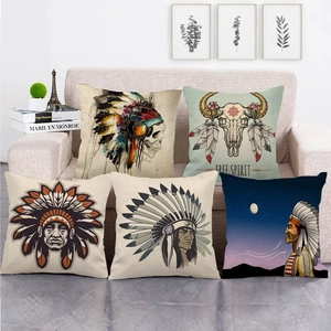Tribaal Linnen Kussenhoes Boho Indiaans Opperhoofd Schedel Dromenvanger Decoratieve Kussensloop Vierkant Etnische Stijl Decor