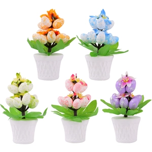 Set of 5 colorful foam Easter egg artificial potted plants for spring table decoration