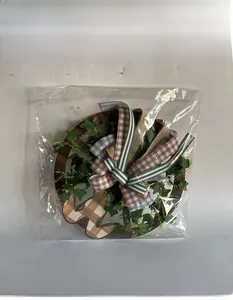 Detailed view of the Easter wreath decoration in clear plastic protective packaging