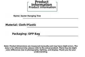 Detailed product specifications for Easter carrot hanging tree in cloth and plastic