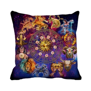 Zodiac Sternzeichen Kissenhülle aus Pfirsichhaut mit Himmelsrad und Sternenmotiven