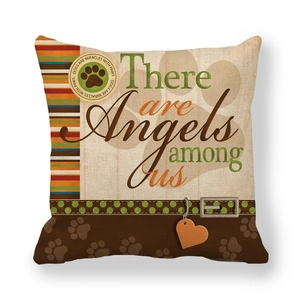 Linen pillowcase with dog paw print and 'There are Angels among us' quote