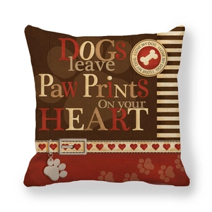 Λινό κάλυμμα μαξιλαριού με το Dogs leave Paw Prints ON YOUR HEART και πατούσες σκύλου