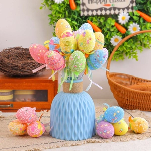 Easter Egg Stakes Decorative Foam Eggs With Ribbon Butterfly Floral Pattern For Holiday Party Home Garden Arrangement