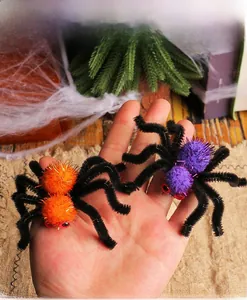 Détails de pinces à cheveux araignée en peluche violettes et oranges pour Halloween