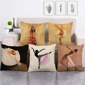 Elegant linen pillow covers featuring artistic ballet and flamenco dancer illustrations