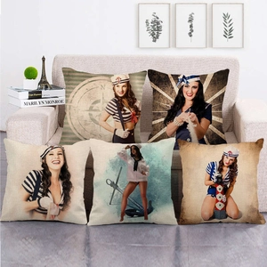 Five-piece vintage pin-up girl nautical theme linen throw pillow covers for sofa decor