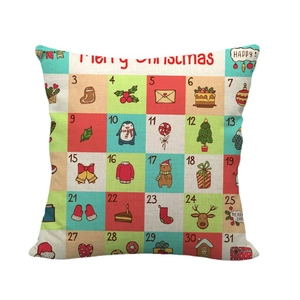 Housse de coussin calendrier de Noël en lin avec motifs festifs dessinés à la main
