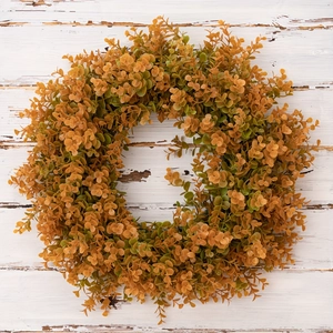 Artificial Autumn Eucalyptus Wreath Plastic PVC Orange Yellow Leaf Garland For Door Wall Decoration Thanksgiving Harvest Festival