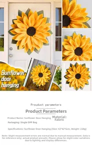 Detailed close-up of handmade sunflower door wreath with layered yellow fabric petals