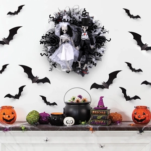 Halloween Skeleton Bride And Groom Wedding Wreath Scary Ghost Bride Groom Door Hanging Gothic Home Party Decor