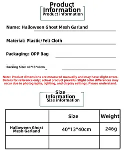 Size chart showing 40x13x40cm dimensions for the Halloween ghost doll mesh wreath