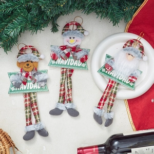 Three-piece long-legged Christmas plush ornaments with Santa, snowman and bear charms