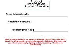Spécifications du produit pour bonnet long de lutin de Noël en tissu et fil de fer