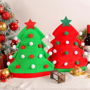 Lot de housses de chaise sapin de Noël rouges et vertes avec pompons et étoiles
