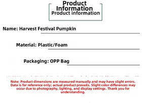 Detailed harvest festival pumpkin product specifications with material and packaging info