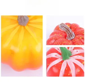 Detailed close-up of realistic faux pumpkin texture with vivid orange and speckled red skin