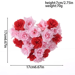 Detailed size specifications for red and pink artificial rose heart wall decor 17x17x7cm