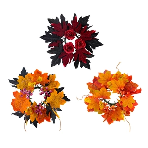 Three-piece Halloween candle ring set with maple leaves and roses for autumn decor
