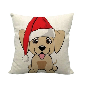 Christmas cartoon puppy print linen square decorative pillow cover for holiday home decor