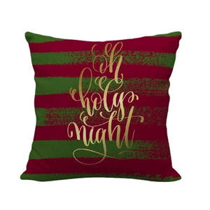 Linen Christmas cushion cover featuring red green stripes and gold Oh holy night print