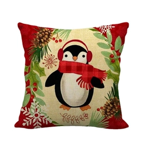 Federa natalizia in lino con motivo a pinguino e decorazioni invernali festive