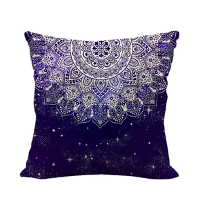 Starry sky mandala linen throw pillow case with starry night pattern on white background
