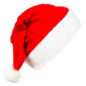 Bonnet de Noël classique en velours rouge avec bordure en peluche pour décor de fête