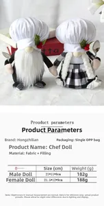 Detailed view of chef gnomes with checkered outfits and holiday hat decorations